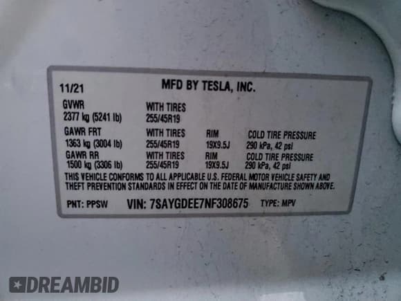 ✅ 2022 Tesla Model Y Long Range • VIN: 7SAYGDEE7NF308675 • Lot: 93281575. Listed on Copart with 46,868 mi. Free auction sales archive from the USA and detailed vehicle history report at DreamBid. Image 13.