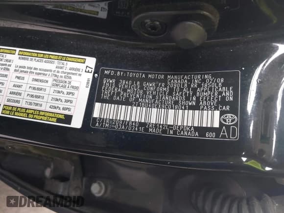 ✅ 2009 Toyota Corolla LE • VIN: 2T1BU40EX9C018041 • Lot: 42642899. Listed on IAAI with 66,609 mi. Free auction sales archive from the USA and detailed vehicle history report at DreamBid. Image 9.