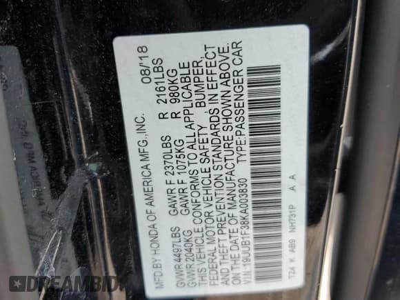 ✅ 2019 Acura TLX • VIN: 19UUB1F38KA003830 • Lot: 71828515. Wystawiony na Copart z przebiegiem 103 153 mil. Bezpłatny archiwum sprzedaży aukcyjnych z USA i szczegółowy raport historii pojazdu na DreamBid. Zdjęcie 12.