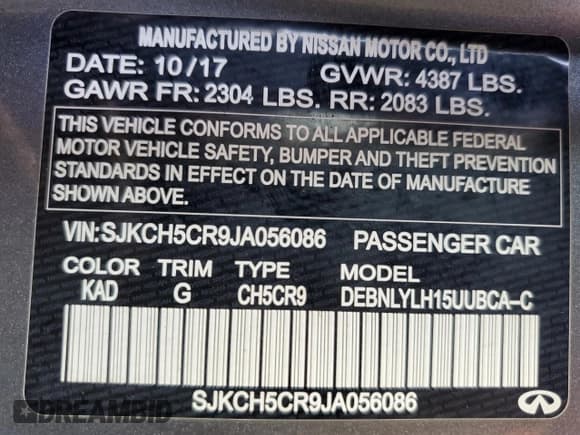 ✅ 2018 Infiniti QX30 Luxury • VIN: SJKCH5CR9JA056086 • Lot: 58367765. Listed on Copart with 84,550 mi. Free auction sales archive from the USA and detailed vehicle history report at DreamBid. Image 14.