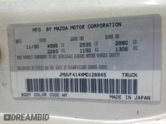✅ 1991 Mazda B-Series • VIN: JM2UF414XM0126845 • Lot: 66047765. Wystawiony na Copart z przebiegiem 125 531 mil. Bezpłatny archiwum sprzedaży aukcyjnych z USA i szczegółowy raport historii pojazdu na DreamBid. Zdjęcie 12.