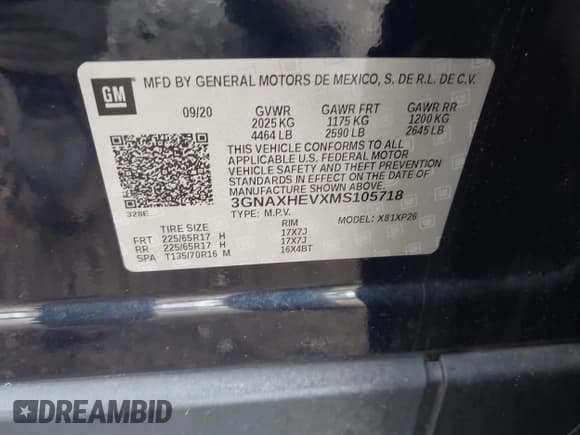 ✅ 2021 Chevrolet Equinox LS • VIN: 3GNAXHEVXMS105718 • Lot: 43770138. Listed on IAAI with 96,385 mi. Free auction sales archive from the USA and detailed vehicle history report at DreamBid. Image 9.