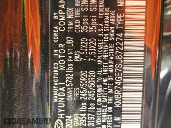 2025 Hyundai Palisade Calligraphy with VIN KM8R74GE7SU872274, listed as a Copart auction lot 52795115 with 3,265 mi miles and Salvage title. Bid and sale history available at DreamBid. Image 14.