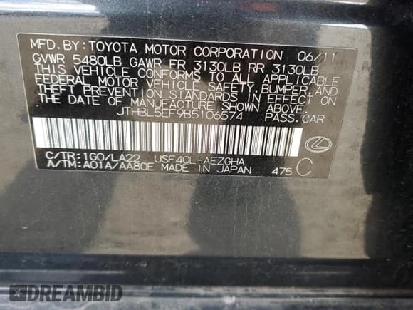 ✅ 2011 Lexus LS 460 • VIN: JTHBL5EF9B5106574 • Lot: 93753145. Wystawiony na Copart z przebiegiem 209 003 mil. Bezpłatny archiwum sprzedaży aukcyjnych z USA i szczegółowy raport historii pojazdu na DreamBid. Zdjęcie 12.