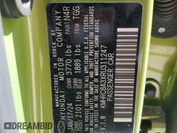 ✅ 2024 Hyundai Venue SEL • VIN: KMHRC8A3XRU311247 • Lot: 49879755. Listed on Copart with 4,537 mi. Free auction sales archive from the USA and detailed vehicle history report at DreamBid. Image 15.