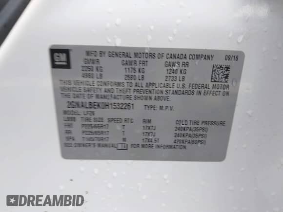 2017 Chevrolet Equinox LS z VIN 2GNALBEK0H1532261, wystawiony jako IAAI lot #43325524 z przebiegiem 90 274 mil mil oraz . Historia ofert i sprzedaży dostępna na DreamBid. Obrazek 9.