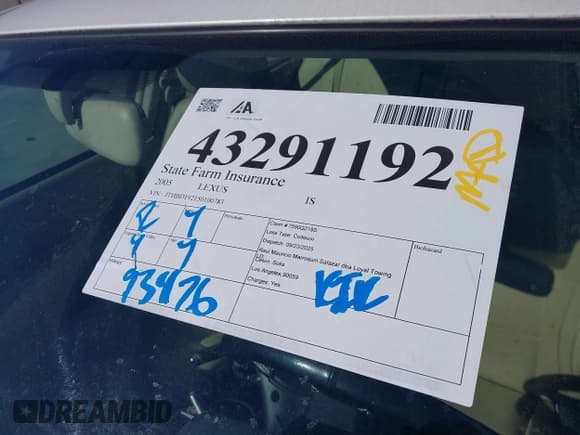 ✅ 2005 Lexus IS 300 • VIN: JTHBD192150100783 • Lot: 43291192. Listed on IAAI with 93,476 mi. Free auction sales archive from the USA and detailed vehicle history report at DreamBid. Image 17.