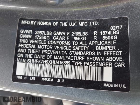 ✅ 2017 Honda Civic Sport Touring • VIN: SHHFK7H9XHU416889 • Лот: 43540458. Опубликован ранее на IAAI с пробегом 255 928 миль. Бесплатный доступ к архиву аукционных продаж из США и подробный отчёт об истории автомобиля на DreamBid. Изображение 9.