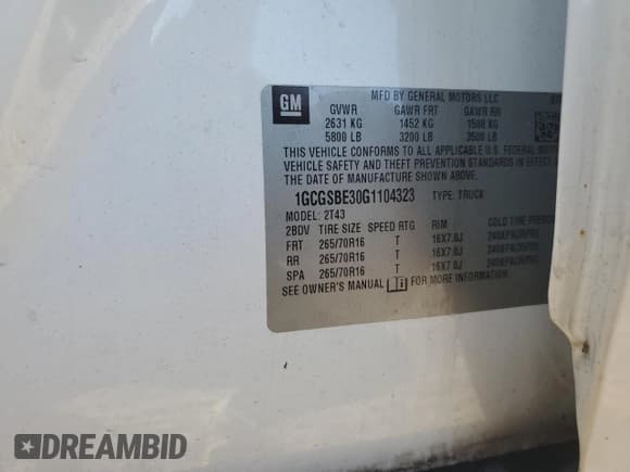 ✅ 2016 Chevrolet Colorado 2WD WT • VIN: 1GCGSBE30G1104323 • Лот: 69832424. Опубликован ранее на Copart с пробегом 200 179 миль. Бесплатный доступ к архиву аукционных продаж из США и подробный отчёт об истории автомобиля на DreamBid. Изображение 14.