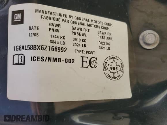 2006 Saturn ION with VIN 1G8AL58BX6Z166992, listed as a Copart auction lot 80906815 with 191,490 mi miles and Salvage title. Bid and sale history available at DreamBid. Image 13.