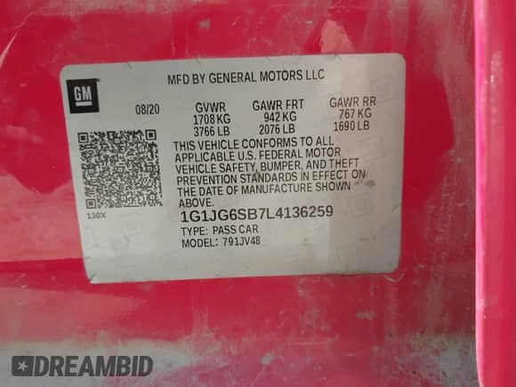 2020 Chevrolet Sonic LT с VIN 1G1JG6SB7L4136259, выставлен на аукционе IAAI как лот 43262998 с пробегом 77 834 миль миль и . История ставок и продаж доступна на DreamBid. Изображение 9.