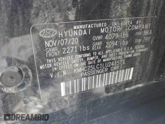 2020 Hyundai Ioniq SE с VIN KMHC75LC1LU241571, выставлен на аукционе Copart как лот 80344095 с пробегом 89 402 миль миль и Списание • Salvage title. История ставок и продаж доступна на DreamBid. Изображение 13.