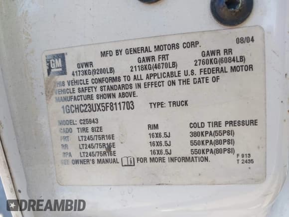 ✅ 2005 Chevrolet Silverado 2500HD LT • VIN: 1GCHC23UX5F811703 • Lot: 43603568. Wystawiony na IAAI z przebiegiem 254 895 mil. Bezpłatny archiwum sprzedaży aukcyjnych z USA i szczegółowy raport historii pojazdu na DreamBid. Zdjęcie 9.