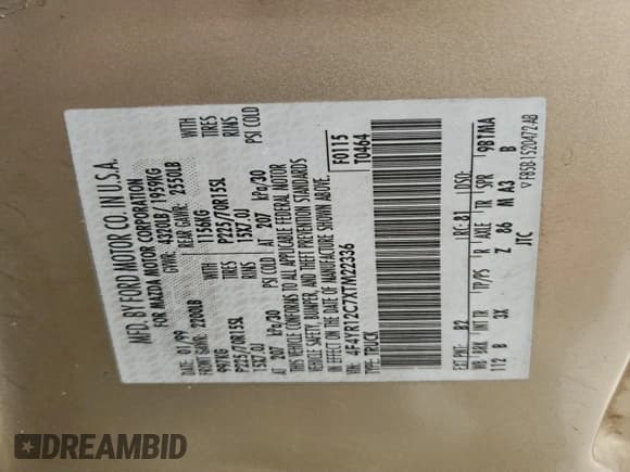 ✅ 1999 Mazda B-Series SX • VIN: 4F4YR12C7XTM22336 • Lot: 93998875. Listed on Copart with 304,120 mi. Free auction sales archive from the USA and detailed vehicle history report at DreamBid. Image 12.