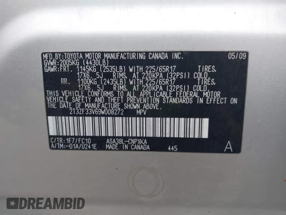 ✅ 2009 Toyota RAV4 • VIN: 2T3ZF33V69W008272 • Лот: 43190531. Опубликован ранее на IAAI с пробегом 166 372 миль. Бесплатный доступ к архиву аукционных продаж из США и подробный отчёт об истории автомобиля на DreamBid. Изображение 9.