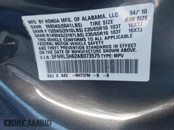 ✅ 2010 Honda Odyssey EX-L • VIN: 5FNRL3H62AB073575 • Lot: 43718213. Wystawiony na IAAI z przebiegiem 133 940 mil. Bezpłatny archiwum sprzedaży aukcyjnych z USA i szczegółowy raport historii pojazdu na DreamBid. Zdjęcie 9.