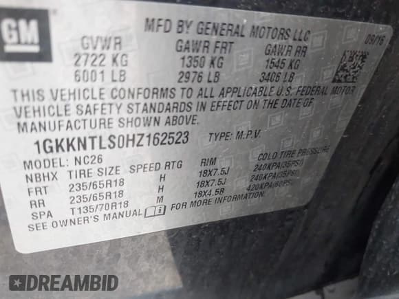 ✅ 2017 GMC Acadia SLE • VIN: 1GKKNTLS0HZ162523 • Lot: 42515107. Wystawiony na IAAI z przebiegiem 121 123 mil. Bezpłatny archiwum sprzedaży aukcyjnych z USA i szczegółowy raport historii pojazdu na DreamBid. Zdjęcie 9.