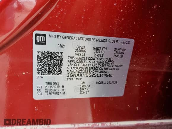 2025 Chevrolet Equinox FWD LT с VIN 3GNAXHEG2SL144540, выставлен на аукционе Copart как лот 51921765 с пробегом 2 472 миль миль и Списание • Salvage title. История ставок и продаж доступна на DreamBid. Изображение 14.