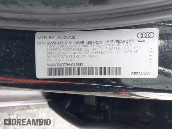 ✅ 2017 Audi A6 Premium Plus • VIN: WAUG8AFC7HN041882 • Лот: 43526388. Опубликован ранее на IAAI с пробегом 67 854 миль. Бесплатный доступ к архиву аукционных продаж из США и подробный отчёт об истории автомобиля на DreamBid. Изображение 9.