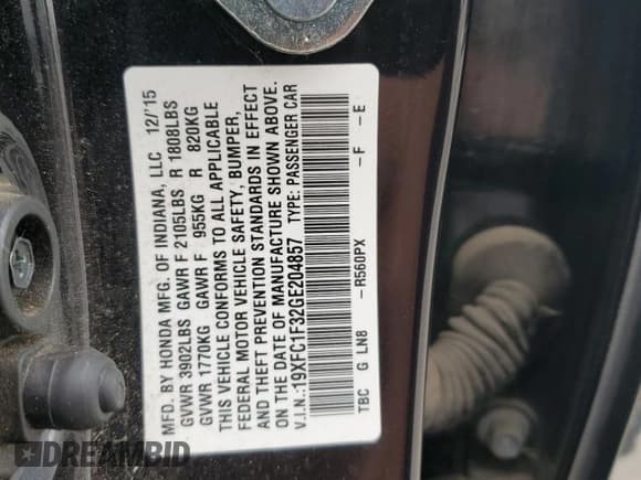 ✅ 2016 Honda Civic EX-T • VIN: 19XFC1F32GE204857 • Lot: 92080515. Wystawiony na Copart z przebiegiem 119 278 mil. Bezpłatny archiwum sprzedaży aukcyjnych z USA i szczegółowy raport historii pojazdu na DreamBid. Zdjęcie 13.