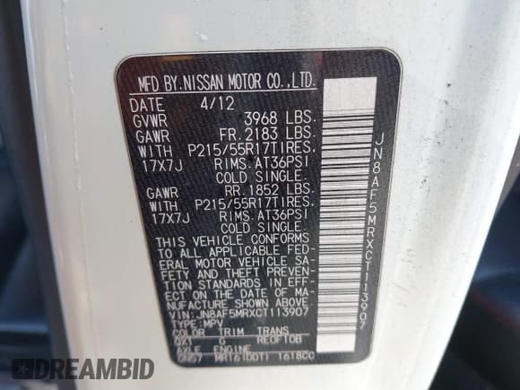 ✅ 2012 Nissan Juke S • VIN: JN8AF5MRXCT113907 • Лот: 43264389. Опубликован ранее на IAAI с пробегом 174 594 миль. Бесплатный доступ к архиву аукционных продаж из США и подробный отчёт об истории автомобиля на DreamBid. Изображение 9.