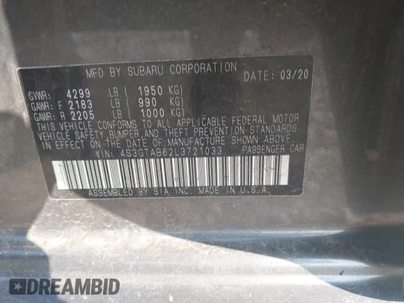 ✅ 2020 Subaru Impreza • VIN: 4S3GTAB62L3721033 • Lot: 42474805. Wystawiony na IAAI z przebiegiem 52 324 mil. Bezpłatny archiwum sprzedaży aukcyjnych z USA i szczegółowy raport historii pojazdu na DreamBid. Zdjęcie 9.