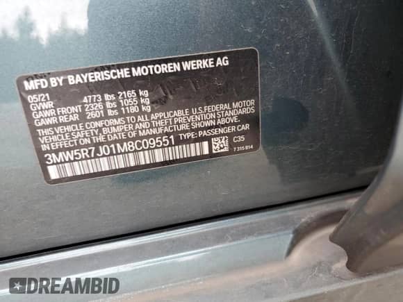 2021 BMW 3 Series 330i xDrive z VIN 3MW5R7J01M8C09551, wystawiony jako Copart lot #59443805 z przebiegiem Nie podano mil oraz Szkoda całkowita • Salvage title. Historia ofert i sprzedaży dostępna na DreamBid. Obrazek 12.