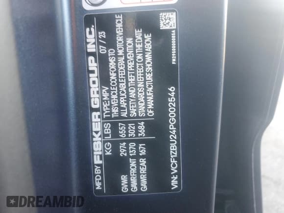✅ 2023 Fisker Ocean One • VIN: VCF1ZBU24PG002546 • Лот: 84026275. Опубликован ранее на Copart с пробегом 99 999 миль. Бесплатный доступ к архиву аукционных продаж из США и подробный отчёт об истории автомобиля на DreamBid. Изображение 13.