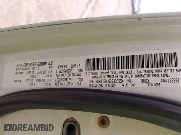 ✅ 2012 Ram 2500 ST • VIN: 3C6UD5HL6CG335854 • Lot: 42102244. Wystawiony na IAAI z przebiegiem 187 838 mil. Bezpłatny archiwum sprzedaży aukcyjnych z USA i szczegółowy raport historii pojazdu na DreamBid. Zdjęcie 9.