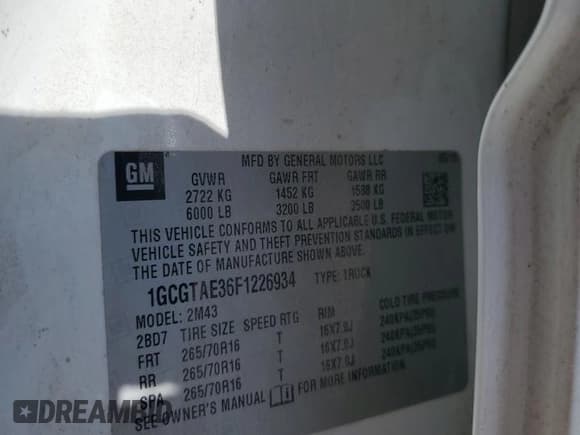 ✅ 2015 Chevrolet Colorado 4WD WT • VIN: 1GCGTAE36F1226934 • Лот: 45426775. Опубликован ранее на Copart с пробегом 97 396 миль. Бесплатный доступ к архиву аукционных продаж из США и подробный отчёт об истории автомобиля на DreamBid. Изображение 12.