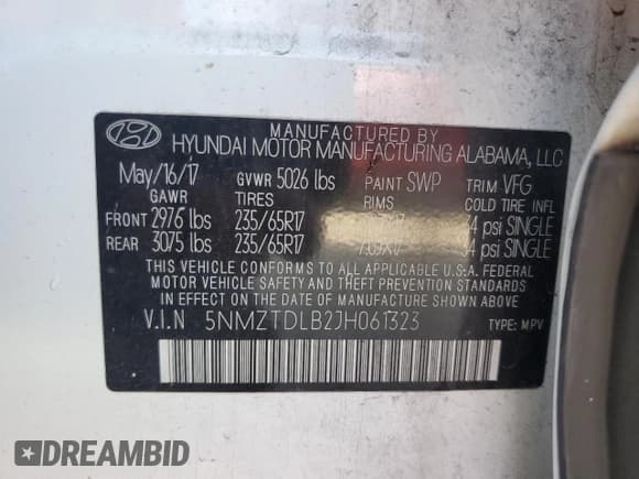 ✅ 2018 Hyundai Santa Fe 2.4L • VIN: 5NMZTDLB2JH061323 • Лот: 65529083. Опубликован ранее на Copart с пробегом 47 391 миль. Бесплатный доступ к архиву аукционных продаж из США и подробный отчёт об истории автомобиля на DreamBid. Изображение 14.