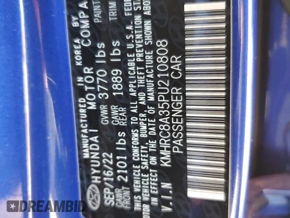 ✅ 2023 Hyundai Venue Limited • VIN: KMHRC8A35PU210808 • Lot: 73944804. Listed on Copart with 15,125 mi. Free auction sales archive from the USA and detailed vehicle history report at DreamBid. Image 16.