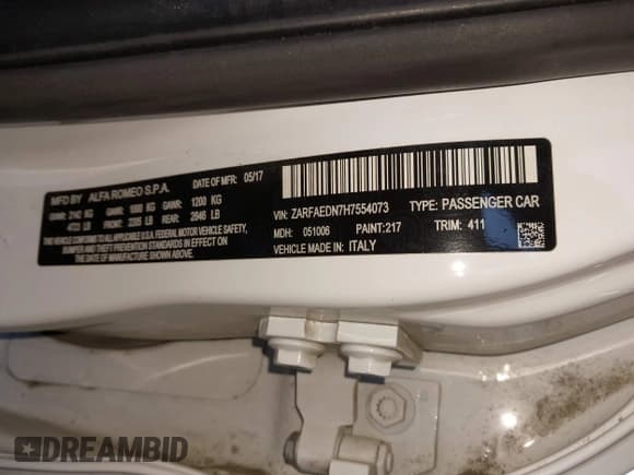 ✅ 2017 Alfa Romeo Giulia • VIN: ZARFAEDN7H7554073 • Lot: 43455026. Listed on IAAI with 123,777 mi. Free auction sales archive from the USA and detailed vehicle history report at DreamBid. Image 9.