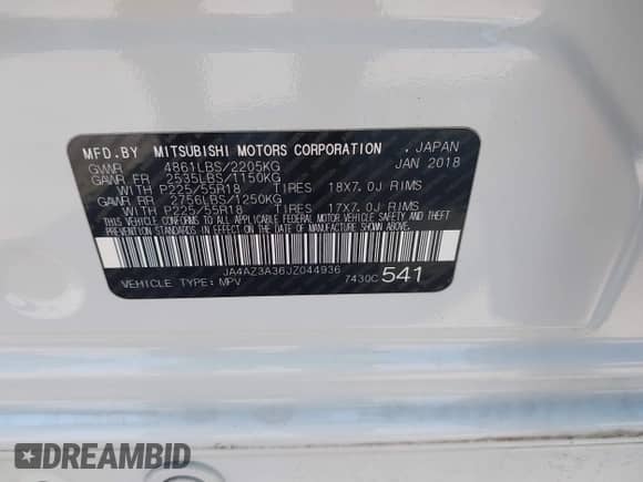 2018 Mitsubishi Outlander ES z VIN JA4AZ3A36JZ044936, wystawiony jako IAAI lot #42794054 z przebiegiem 55 162 mil mil oraz . Historia ofert i sprzedaży dostępna na DreamBid. Obrazek 9.