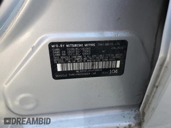 ✅ 2024 Mitsubishi Mirage ES • VIN: ML32FUFJ2RHF00633 • Лот: 87176365. Опубликован ранее на Copart с пробегом 68 833 миль. Бесплатный доступ к архиву аукционных продаж из США и подробный отчёт об истории автомобиля на DreamBid. Изображение 12.