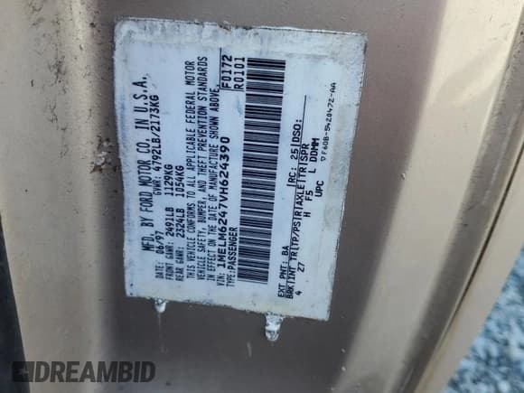 ✅ 1997 Mercury Cougar • VIN: 1MELM6247VH624390 • Lot: 44608505. Wystawiony na Copart z przebiegiem 252 754 mil. Bezpłatny archiwum sprzedaży aukcyjnych z USA i szczegółowy raport historii pojazdu na DreamBid. Zdjęcie 13.