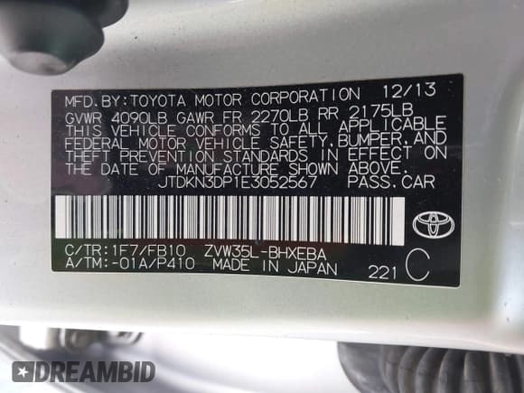 ✅ 2014 Toyota Prius • VIN: JTDKN3DP1E3052567 • Lot: 42872309. Listed on IAAI with 209,125 mi. Free auction sales archive from the USA and detailed vehicle history report at DreamBid. Image 9.