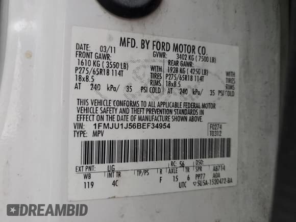 ✅ 2011 Ford Expedition XLT • VIN: 1FMJU1J56BEF34954 • Lot: 50958715. Listed on Copart with 180,801 mi. Free auction sales archive from the USA and detailed vehicle history report at DreamBid. Image 13.