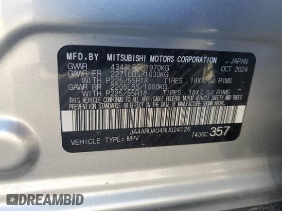 2024 Mitsubishi Outlander S z VIN JA4ARUAU4RU024126, wystawiony jako Copart lot #70811865 z przebiegiem 12 435 mil mil oraz Szkoda całkowita • Salvage title. Historia ofert i sprzedaży dostępna na DreamBid. Obrazek 13.