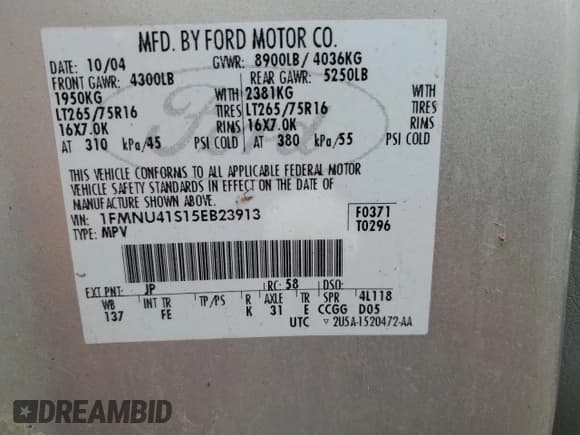 ✅ 2005 Ford Excursion Special Serv • VIN: 1FMNU41S15EB23913 • Лот: 48199615. Опубликован ранее на Copart с пробегом 189 193 миль. Бесплатный доступ к архиву аукционных продаж из США и подробный отчёт об истории автомобиля на DreamBid. Изображение 13.
