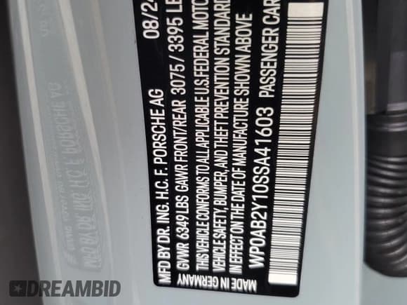 ✅ 2025 Porsche Taycan 4S • VIN: WP0AB2Y10SSA41603 • Lot: 81782305. Listed on Copart with 5,909 mi. Free auction sales archive from the USA and detailed vehicle history report at DreamBid. Image 12.