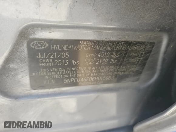✅ 2006 Hyundai Sonata GLS • VIN: 5NPEU46F06H015963 • Лот: 43643505. Опубликован ранее на Copart с пробегом 183 844 миль. Бесплатный доступ к архиву аукционных продаж из США и подробный отчёт об истории автомобиля на DreamBid. Изображение 14.