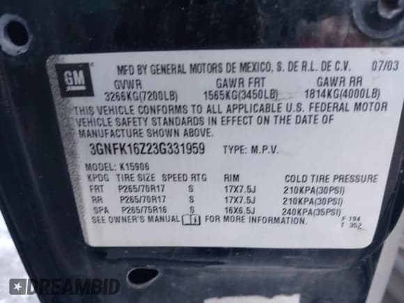 ✅ 2003 Chevrolet Suburban LS • VIN: 3GNFK16Z23G331959 • Лот: 41328080. Опубликован ранее на IAAI с пробегом 216 409 миль. Бесплатный доступ к архиву аукционных продаж из США и подробный отчёт об истории автомобиля на DreamBid. Изображение 9.