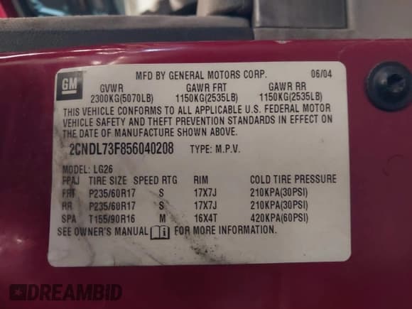 ✅ 2005 Chevrolet Equinox LT • VIN: 2CNDL73F856040208 • Лот: 41368662. Опубликован ранее на IAAI с пробегом 133 836 миль. Бесплатный доступ к архиву аукционных продаж из США и подробный отчёт об истории автомобиля на DreamBid. Изображение 9.