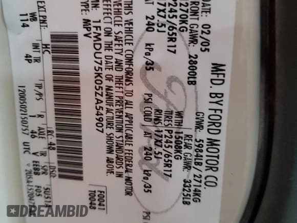 ✅ 2005 Ford Explorer Limited • VIN: 1FMDU75K05ZA54907 • Лот: 80825574. Опубликован ранее на Copart с пробегом 154 681 миль. Бесплатный доступ к архиву аукционных продаж из США и подробный отчёт об истории автомобиля на DreamBid. Изображение 15.