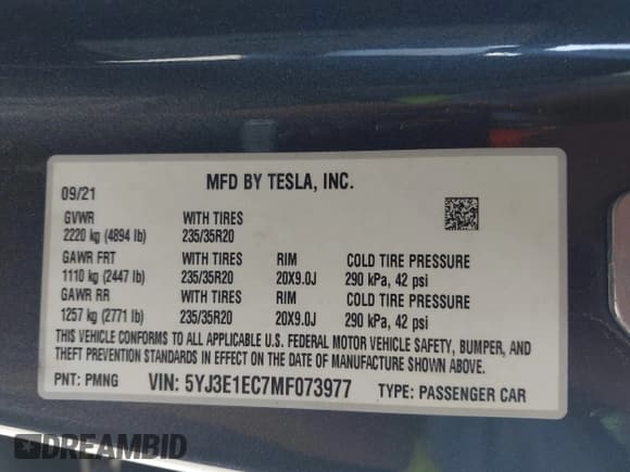 ✅ 2021 Tesla Model 3 Performance • VIN: 5YJ3E1EC7MF073977 • Lot: 42795890. Wystawiony na IAAI z przebiegiem 31 942 mil. Bezpłatny archiwum sprzedaży aukcyjnych z USA i szczegółowy raport historii pojazdu na DreamBid. Zdjęcie 9.
