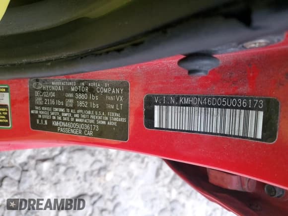 ✅ 2005 Hyundai Elantra GLS • VIN: KMHDN46D05U036173 • Lot: 86839484. Wystawiony na Copart z przebiegiem Nie podano. Bezpłatny archiwum sprzedaży aukcyjnych z USA i szczegółowy raport historii pojazdu na DreamBid. Zdjęcie 12.