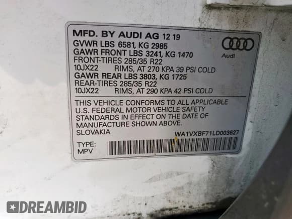 ✅ 2020 Audi Q7 Prestige • VIN: WA1VXBF71LD003627 • Lot: 59946835. Listed on Copart with 76,324 mi. Free auction sales archive from the USA and detailed vehicle history report at DreamBid. Image 14.