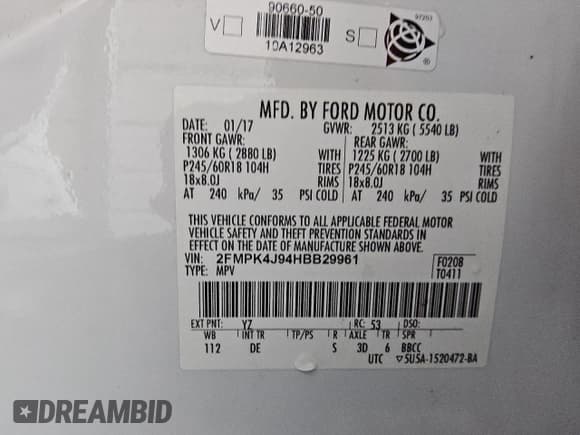 ✅ 2017 Ford Edge SEL • VIN: 2FMPK4J94HBB29961 • Lot: 93790295. Wystawiony na Copart z przebiegiem 73 469 mil. Bezpłatny archiwum sprzedaży aukcyjnych z USA i szczegółowy raport historii pojazdu na DreamBid. Zdjęcie 12.