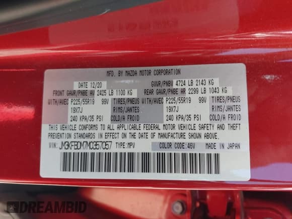 ✅ 2021 Mazda CX-5 Grand Touring • VIN: JM3KFBDM7M0357057 • Лот: 43110761. Опубликован ранее на IAAI с пробегом 66 576 миль. Бесплатный доступ к архиву аукционных продаж из США и подробный отчёт об истории автомобиля на DreamBid. Изображение 9.